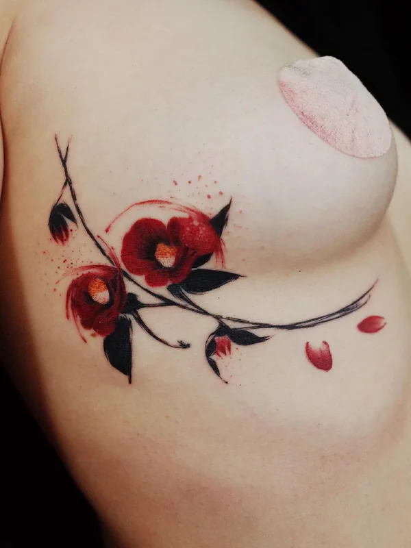 female color watercolor tatuaje en chest #55429 | Tatuador Arirang