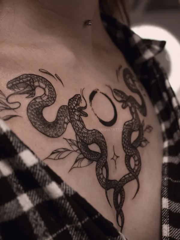 female black and grey linework татуировка на chest #55460 | Тату мастер Полина Лихачева | Polyashatattoo