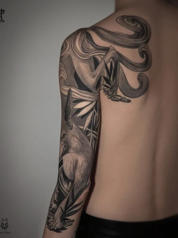 black and grey black and grey татуировка на full sleeve #70666 | Тату мастер Sicko Black