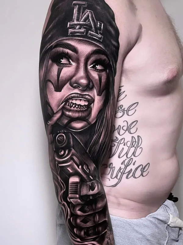 black and grey black and grey Tatuagem em full sleeve #41267 | Tatuador Emink Tattoo Vicenza