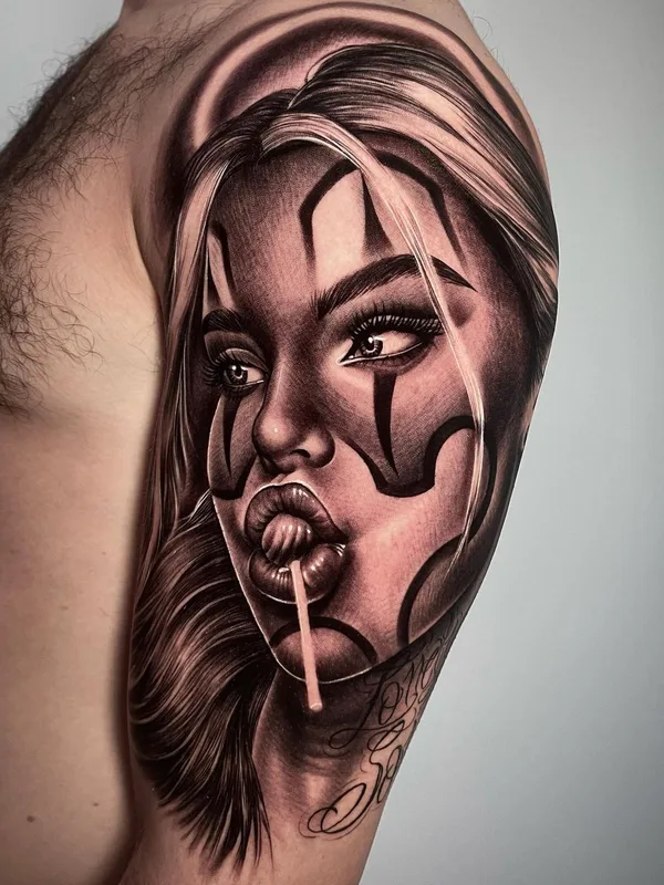 female black and grey realism Tatuagem em full sleeve #41264 | Tatuador Emink Tattoo Vicenza