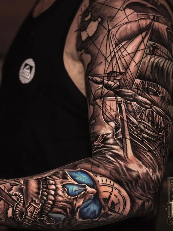 male black and grey black and grey Tatuagem em full sleeve #41292 | Tatuador Jhon Artt