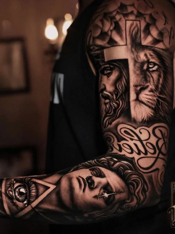 black and grey realism Tatuagem em full sleeve #41290 | Tatuador Jhon Artt