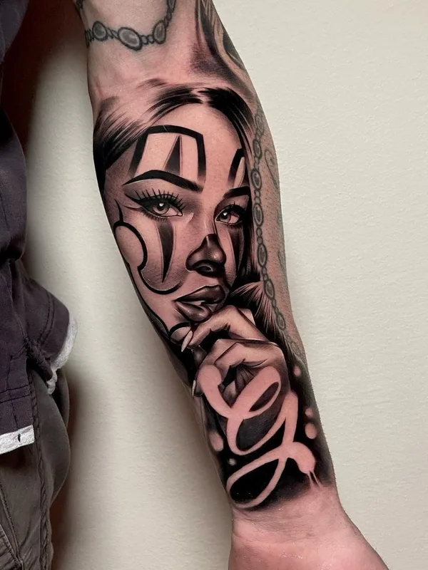 black and grey chicano татуировка на forearm #41302 | Тату мастер Samuele Ventura
