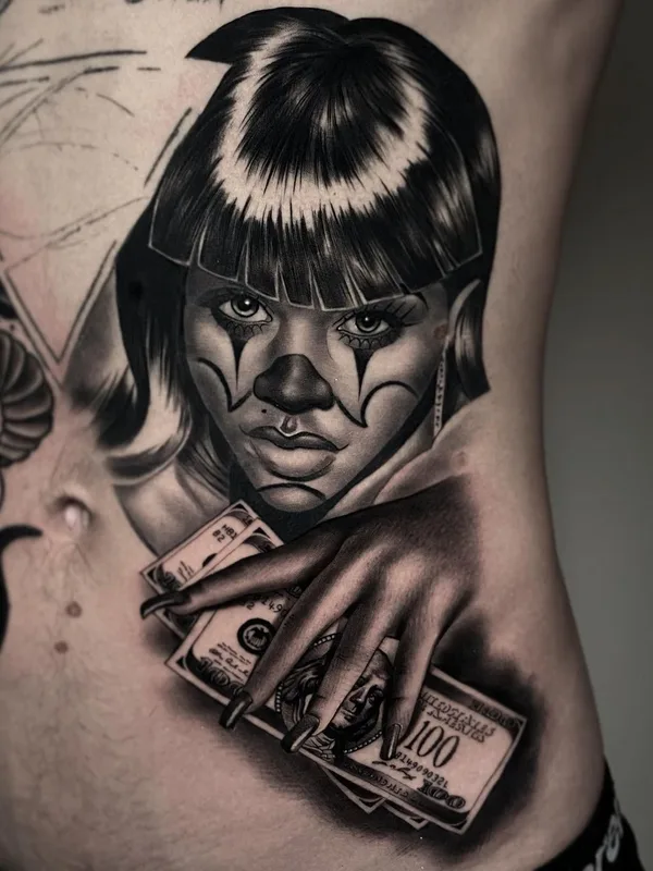 female black and grey realism татуировка на stomach #41309 | Тату мастер Samuele Ventura