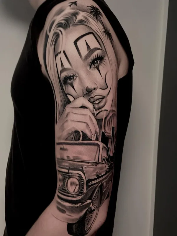 black and grey black and grey татуировка на full sleeve #41310 | Тату мастер Samuele Ventura