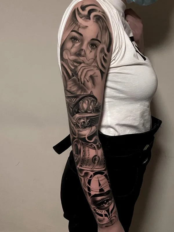 black and grey black and grey татуировка на full sleeve #41305 | Тату мастер Samuele Ventura