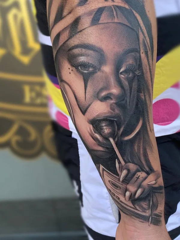 female black and grey black and grey tattoo on forearm #41313 | Tattoo Artist Martina Gaudio