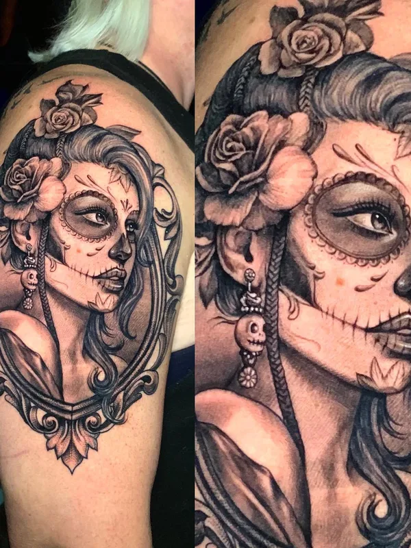 female black and grey black and grey татуировка на upper arm #56611 | Тату мастер Mitchell Lee