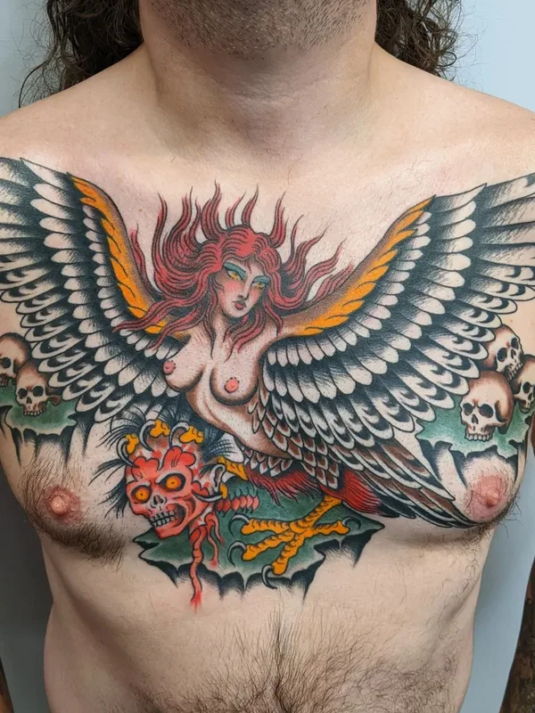 male color neo traditional Tatuaggio su chest #56650 | Tatuatore Mike Baker