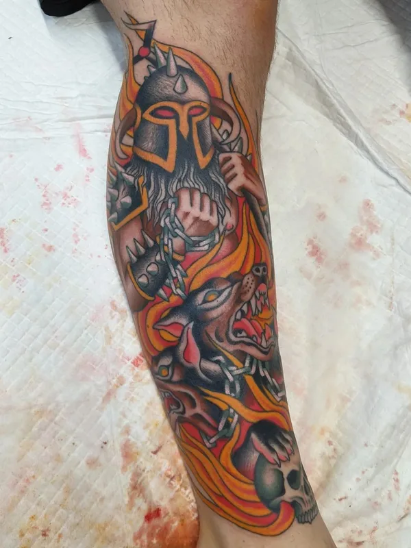 color neo traditional Tatuaggio su calf #56644 | Tatuatore Mike Baker
