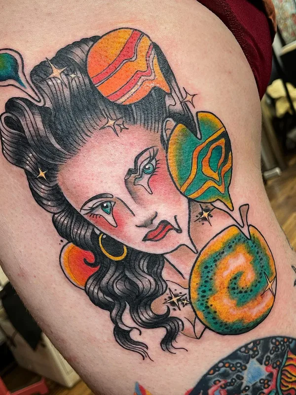 color neo traditional татуировка на thigh #56658 | Тату мастер Holley Elizabeths