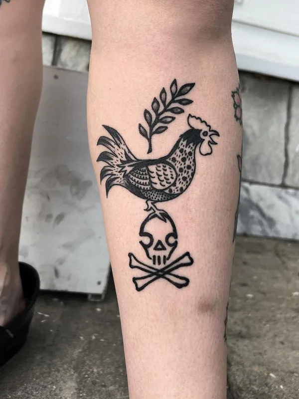 black traditional tattoo on calf #56684 | Tattoo Artist Pauly Lingerfelt