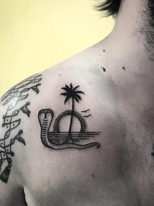 male black linework tattoo on shoulder #56672 | Tattoo Artist Pauly Lingerfelt