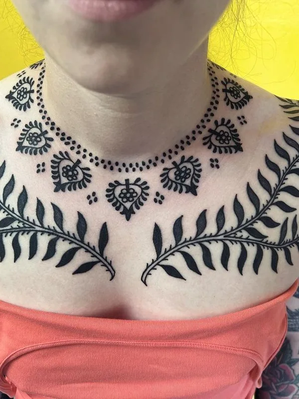 female black blackwork tattoo on chest #56673 | Tattoo Artist Pauly Lingerfelt