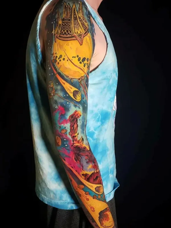 color illustrative tatouage sur full sleeve #56714 | Artiste tatoueur Adam Montegut