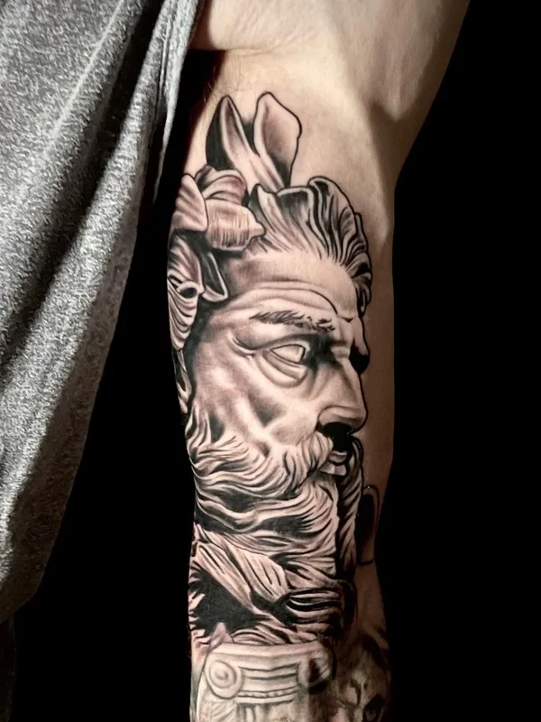 black and grey realism tatouage sur full sleeve #56726 | Artiste tatoueur Jacob DeNoyer