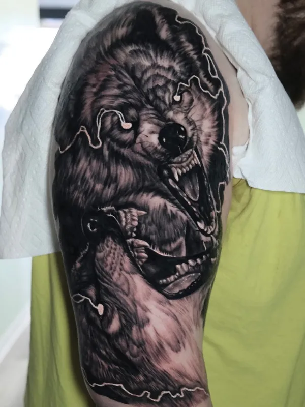 black and grey realism татуировка на full sleeve #56740 | Тату мастер Chad Rowe