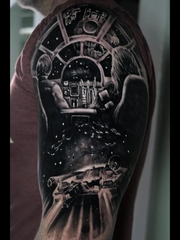 black and grey realism татуировка на full sleeve #56733 | Тату мастер Chad Rowe