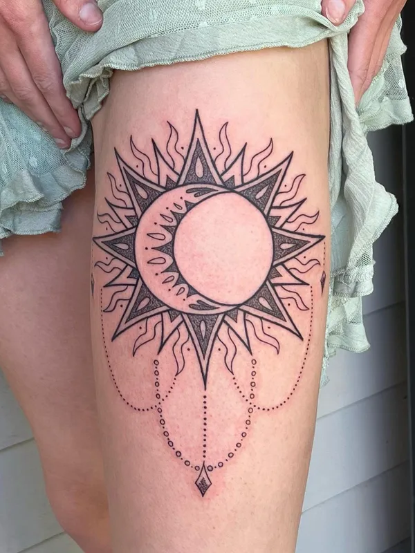 female black linework Tatuaggio su thigh #56747 | Tatuatore Laura Black