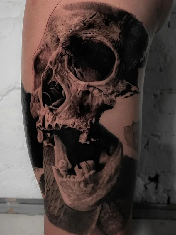 black and grey realism Tatuaggio su calf #56754 | Tatuatore Kody Richard