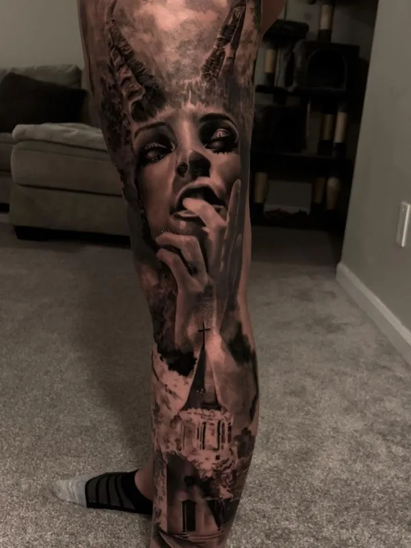 black and grey realism Tatuaggio su calf #56753 | Tatuatore Kody Richard