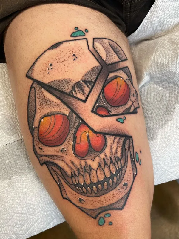 color illustrative Tatuaggio su thigh #56773 | Tatuatore Garrett Hudson
