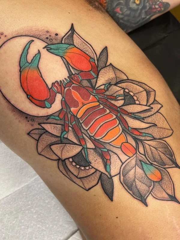 color illustrative Tatuaggio su thigh #56774 | Tatuatore Garrett Hudson