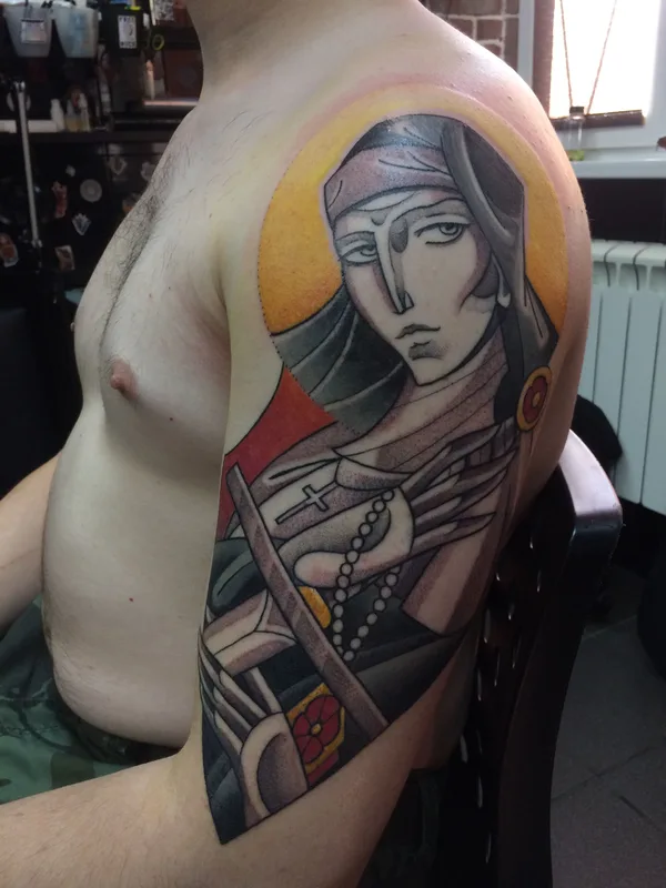 male color illustrative tatuaje en full sleeve #37746 | Tatuador Лика Смертин