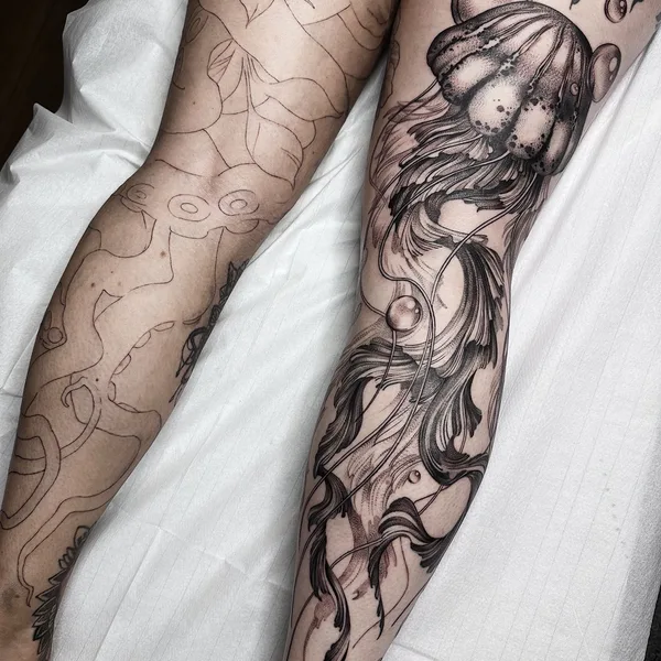 Graphic tattoo by Natalia Perrote in Praha