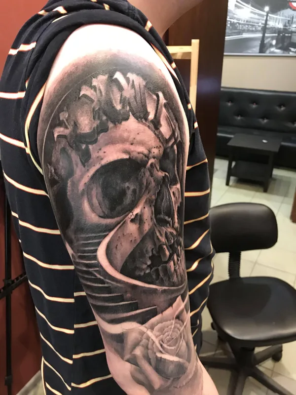 black and grey realism Tatuaggio su full sleeve #33859 | Tatuatore  Денис Вязников 