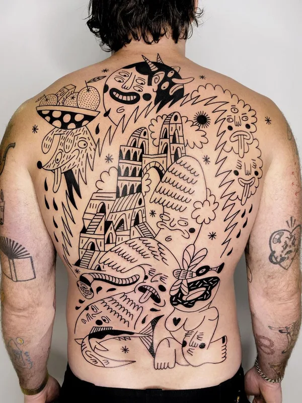 male black sketch татуировка на full back #45163 | Тату мастер Super Roger