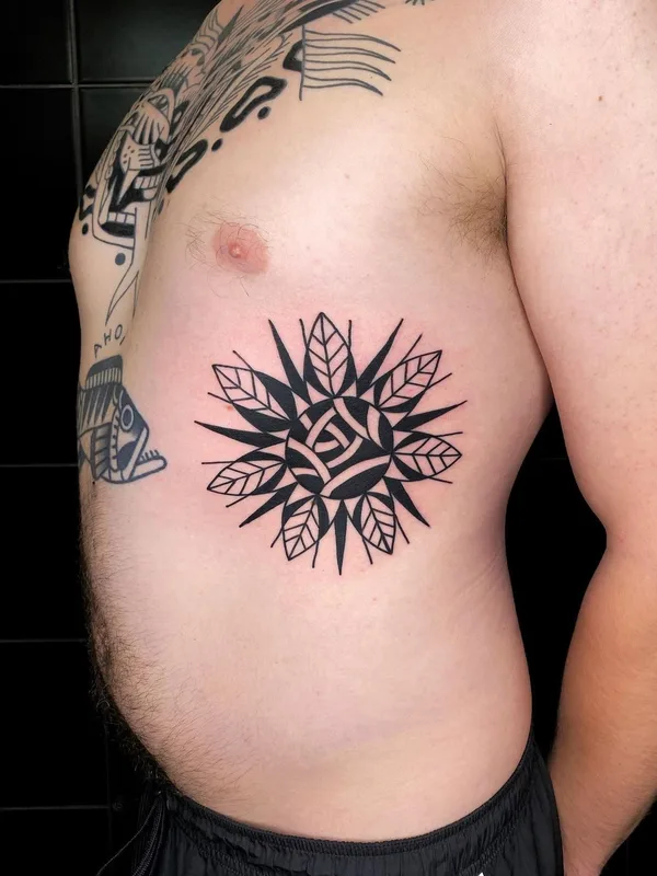 male black blackwork татуировка на ribcage #45152 | Тату мастер Super Roger