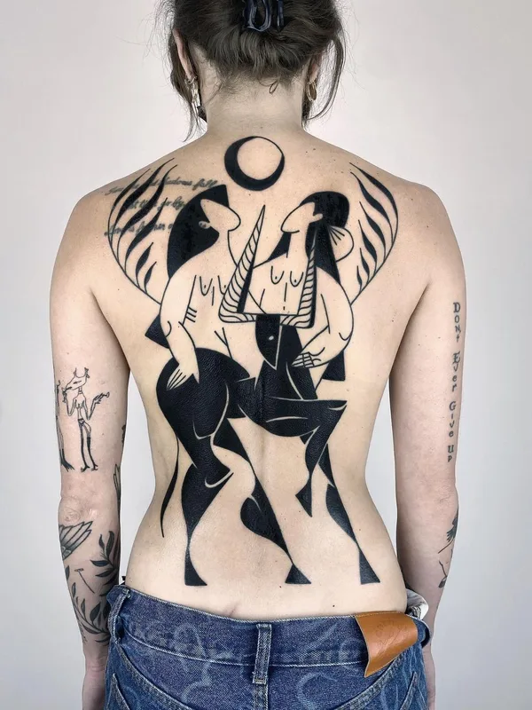 female black blackwork татуировка на full back #45165 | Тату мастер Super Roger