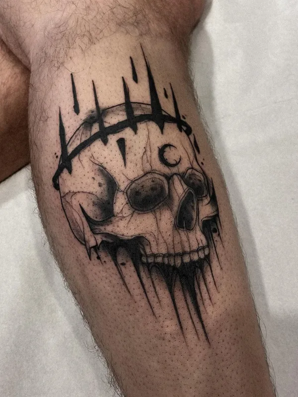 black and grey blackwork татуировка на calf #45207 | Тату мастер Daan Boets