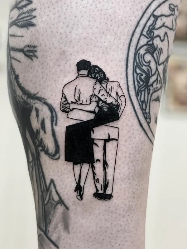 black linework tatouage sur calf #45300 | Artiste tatoueur Noir Noah