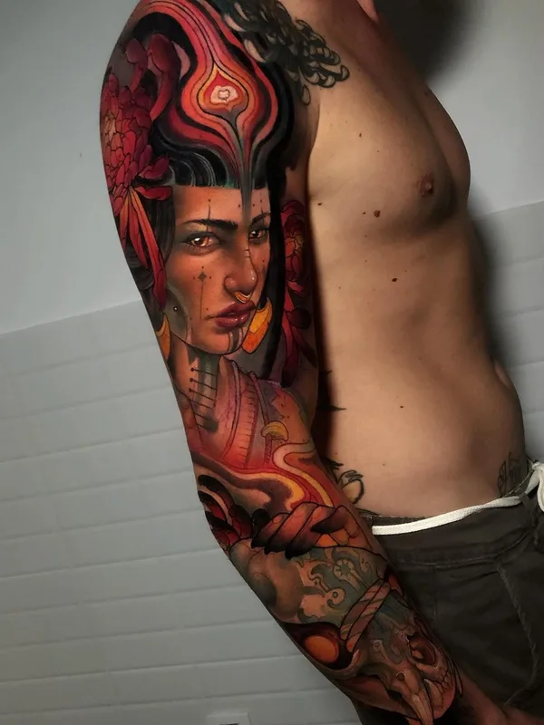 male color illustrative Tatuaggio su full sleeve #45313 | Tatuatore Oash Rodriguez