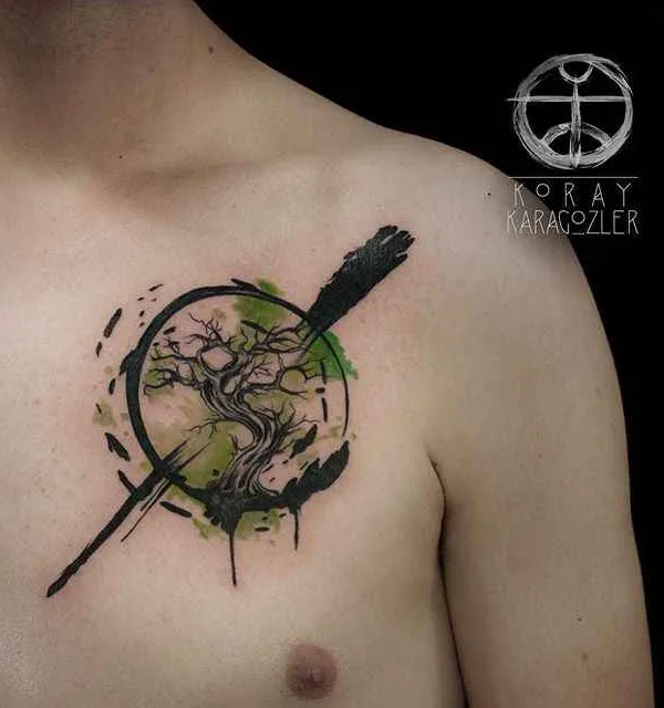 male color illustrative tatouage sur chest #307 | Artiste tatoueur Koray Karagözler