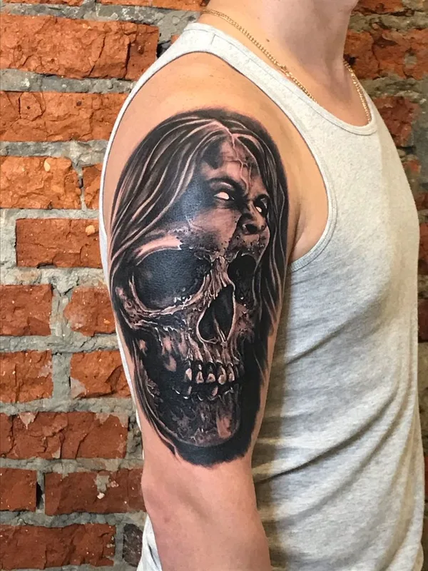 male black and grey realism татуировка на upper arm #38423 | Тату мастер Алексей Мазунин