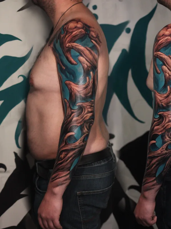 male color surrealism Tatuaggio su full sleeve #34883 | Tatuatore Михаил Хвостенко