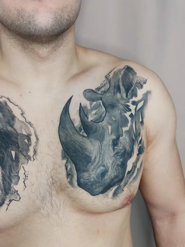 male black and grey black and grey Tatuaggio su chest #64331 | Tatuatore Любаня LuCh