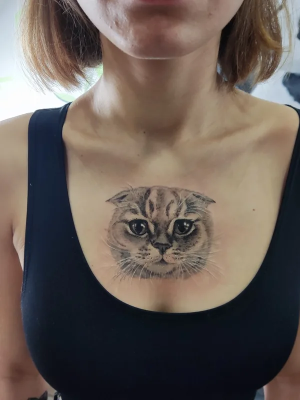female black and grey realism Tatuaggio su chest #64328 | Tatuatore Любаня LuCh