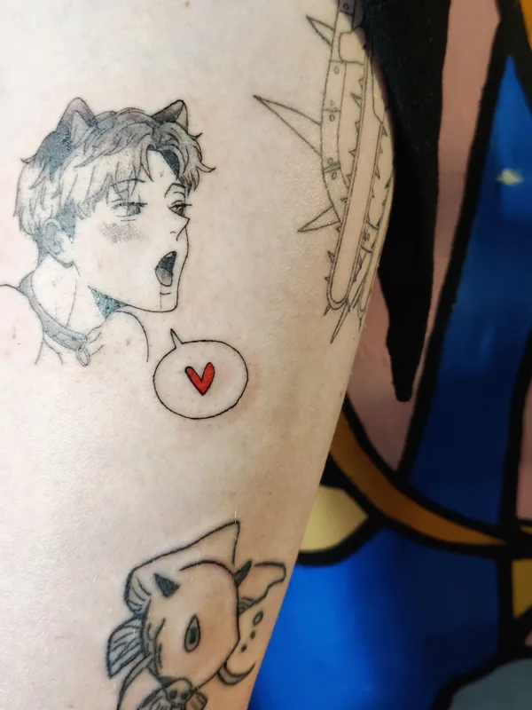 black and grey anime татуировка на thigh #64380 | Тату мастер Violetta Shargorodska