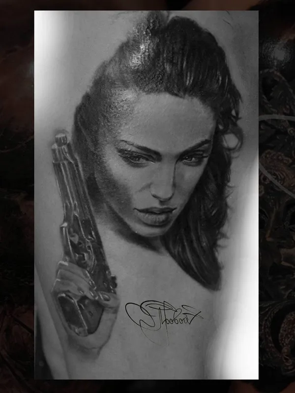 female black and grey realism татуировка на chest #29001 | Тату мастер Слава Яровой