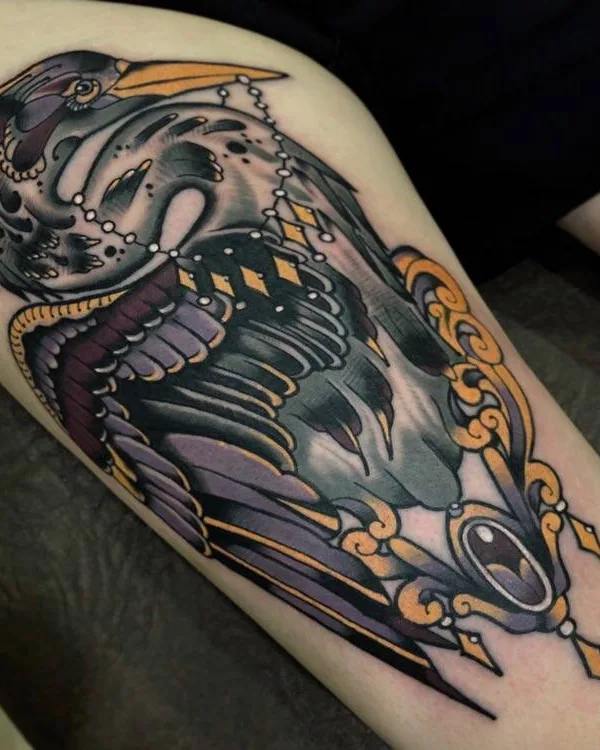 color neo traditional tattoo on thigh #29473 | Tattoo Artist Babaev Ivan