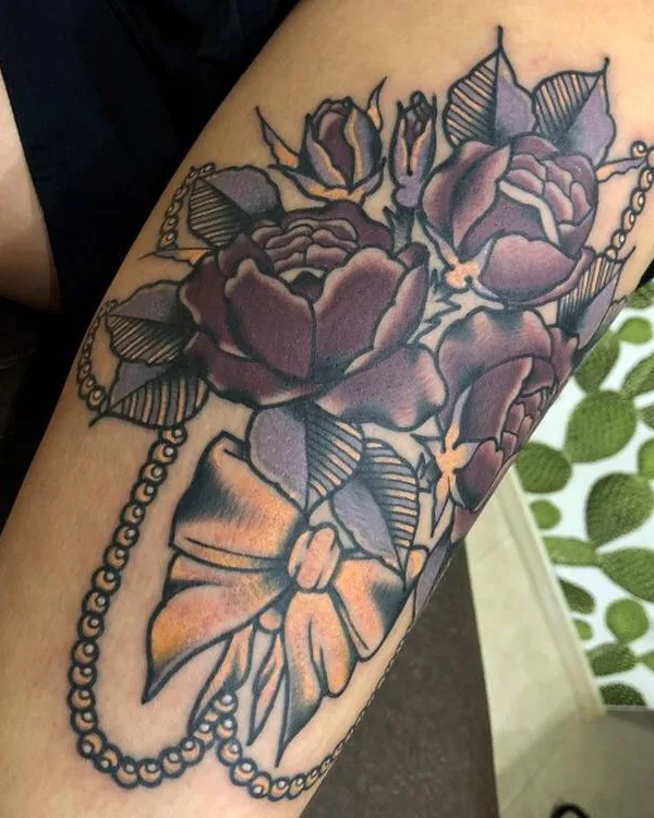 color neo traditional tattoo on thigh #29482 | Tattoo Artist Babaev Ivan
