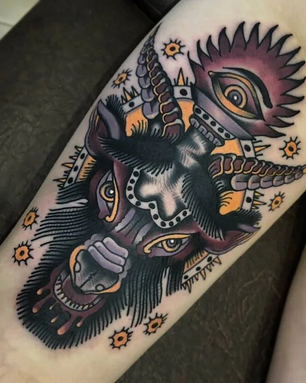 color neo traditional tattoo on thigh #29481 | Tattoo Artist Babaev Ivan
