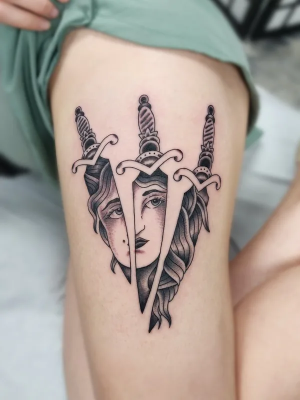 female black and grey black and grey tatuaje en thigh #66430 | Tatuador Sergey Fish