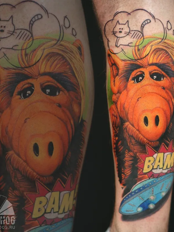 color illustrative tattoo auf calf #36176 | Tätowierer Алексей Ульянов