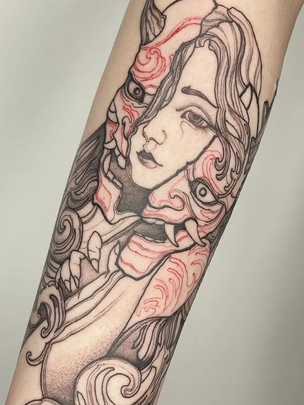 female black and grey japanese 纹身 在 forearm #55500 | 纹身师 Настя mlvtsktattoo